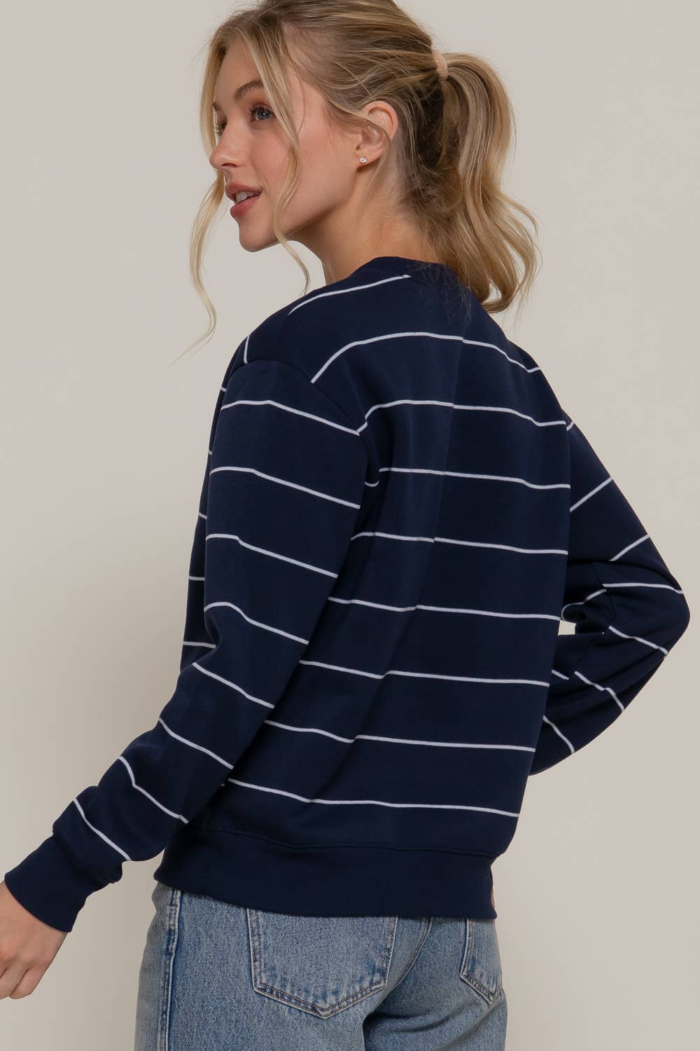 Long Sleeve Engineer Stripe Inner Fleece Sweatshirt